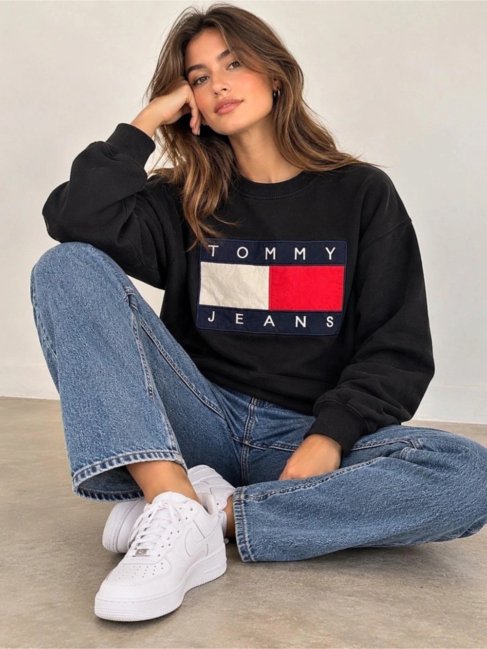 Tommy Jeans Color Block Logo Sweatshirt in Black & Red